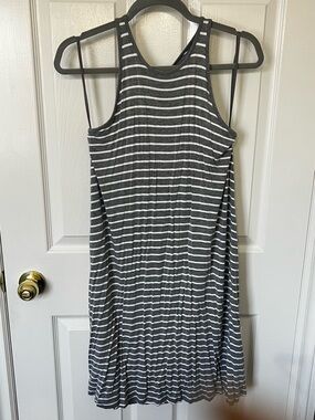 GAP Charcoal Gray & White Striped Sleeveless Midi Dress